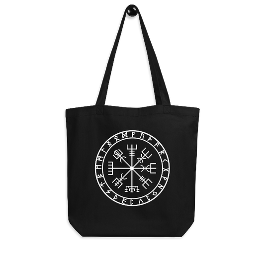 Bolsa de tela ecológica y sostenible con diseño del Vegvisir, ideal para reducir el consumo de plástico y mostrar tu compromiso con el medio ambiente.